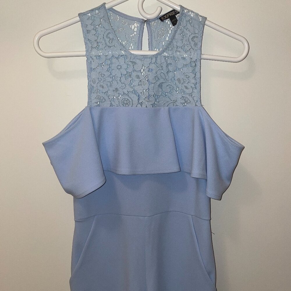 Express Periwinkle Lace Off the Shoulder Romper - Size 4